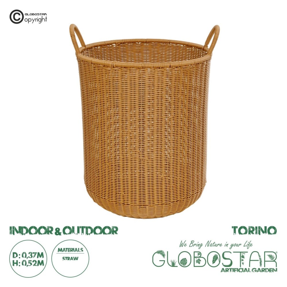 GloboStar® Artificial Garden TORINO 21492 Διακοσμητικό Πλεκτό Καλάθι - Κασπώ Γλάστρα - Flower Pot Μπεζ Φ37cm x Υ52cm